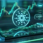 Graphique financier montrant le logo Cardano en surbrillance avec le prix ADA en baisse sur un support critique