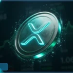 Illustration 3D du logo XRP lumineux devant un graphique financier affichant le prix de 1,06 dollar