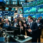 Traders observant des graphiques boursiers en hausse lors du rebond du S&P 500 à Wall Street