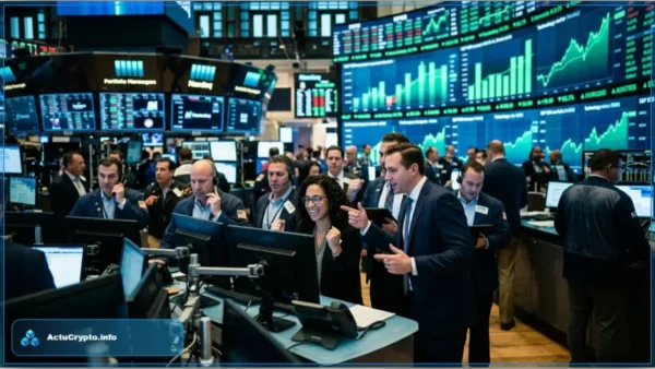 Traders observant des graphiques boursiers en hausse lors du rebond du S&P 500 à Wall Street