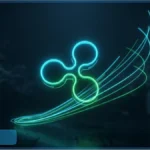 Logo 3D néon de Ripple représentant l'écosystème XRP Ledger et le stablecoin RLUSD