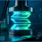 Logo de Solana en cristal fissure sous la pression d une presse industrielle symbolisant les difficultes du marche crypto