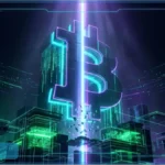 Logo Bitcoin lumineux en 3D illustrant l'accumulation de 73 BTC par l'entreprise Strive pour sa trésorerie.