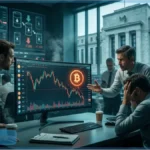Logo Bitcoin au-dessus d'un gratte-ciel représentant MicroStrategy