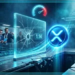 Salle de trading futuriste avec des écrans affichant des graphiques financiers en hausse, illustrant le rebond du XRP à 1,13 dollar