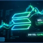 Graphique de trading montrant le logo Solana et le prix du SOL à 82 dollars