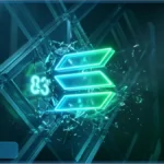 Logo Solana 3D lumineux brisant un mur de verre avec le chiffre 83 en arrière-plan