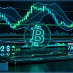 Graphique de trading montrant le logo Bitcoin et le prix franchissant les 62000 dollars