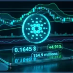 Graphique d'analyse technique du cours Cardano ADA affichant un prix de 0,1645 dollar en hausse