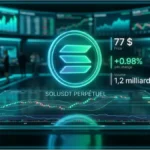 Tableau de bord de trading montrant le cours Solana aujourd'hui à 77 dollars