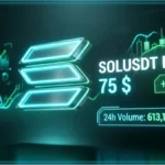 Graphique d'analyse technique et logo neon de Solana illustrant les donnees du marche crypto