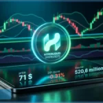 Logo Hyperliquid HYPEUSDT avec graphique de trading et prix a 71 dollars