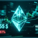 Graphique d'analyse technique affichant le prix de l'Ethereum à 1855 dollars avec une baisse de 2,41 pourcents