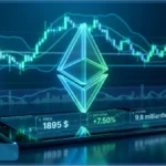 Graphique d'analyse technique Ethereum montrant le logo ETH et un prix approchant les 1897 dollars