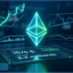 Graphique d'analyse technique montrant le logo Ethereum lumineux et le prix actuel sous la résistance