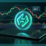 Graphique de trading futuriste affichant le cours du Hyperliquid HYPE a 60 dollars avec une hausse de 2,32 pourcents