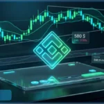 Jeton BNB en néon vert affichant un prix de 580 dollars devant un graphique boursier d'analyse technique