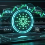 Graphique d'analyse technique de Cardano ADA affichant un prix de 0,1638 dollar avec des indicateurs de trading en vert
