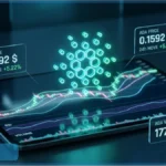 Graphique d'analyse technique affichant le prix du Cardano (ADA) à 0,1592 dollar avec une hausse de 5,22 pour cent