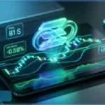 Graphique virtuel montrant le logo Solana avec un prix de 81 dollars et des courbes d'analyse technique