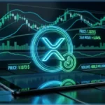 Logo XRP lumineux sur fond de graphiques financiers affichant un prix de 1,137 dollar