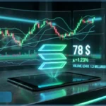 Graphique d'analyse technique du Solana en hologramme affichant le prix de 78 dollars