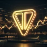 Logo lumineux du Toncoin devant des graphiques de trading illustrant l'analyse technique