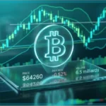 Graphique technique montrant le prix du Bitcoin aujourd'hui bloqué sous la résistance des 64 393 dollars avec un volume de 6,5 milliards