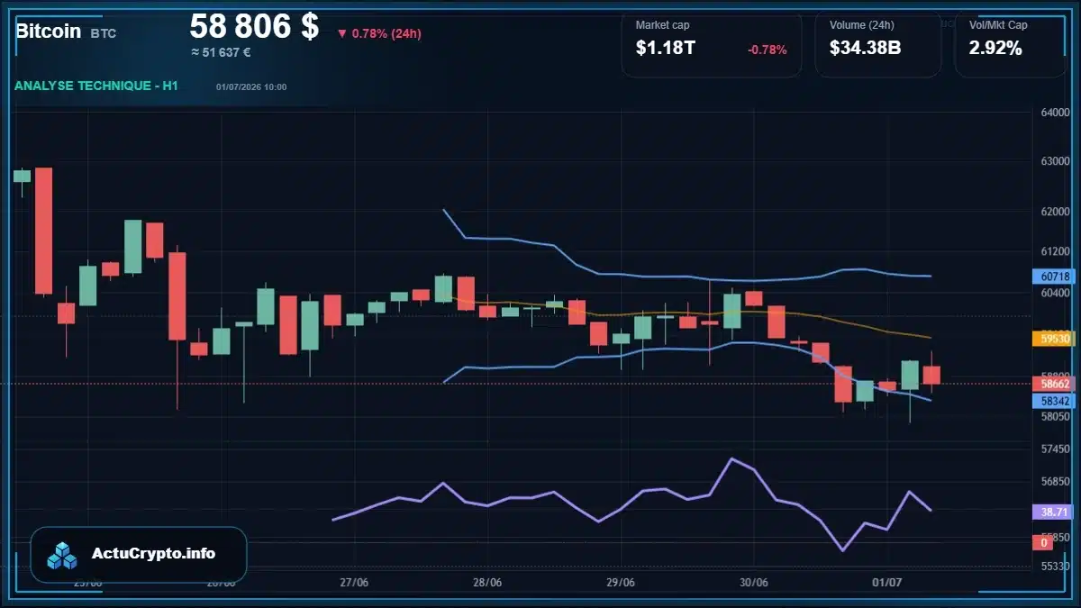 Graphique du cours Bitcoin (BTC) Analyse technique du cours Bitcoin (BTC) avec données de marché récentes
