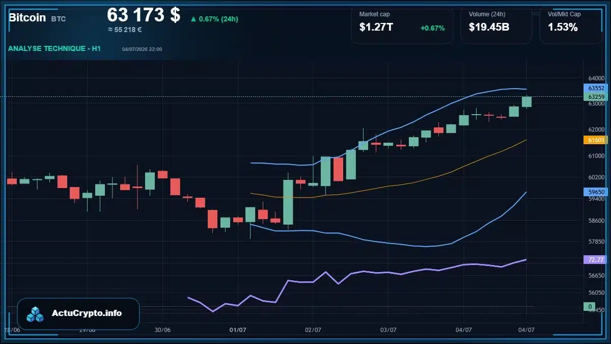 Graphique du cours Bitcoin (BTC) Analyse technique du cours Bitcoin (BTC) avec données de marché récentes