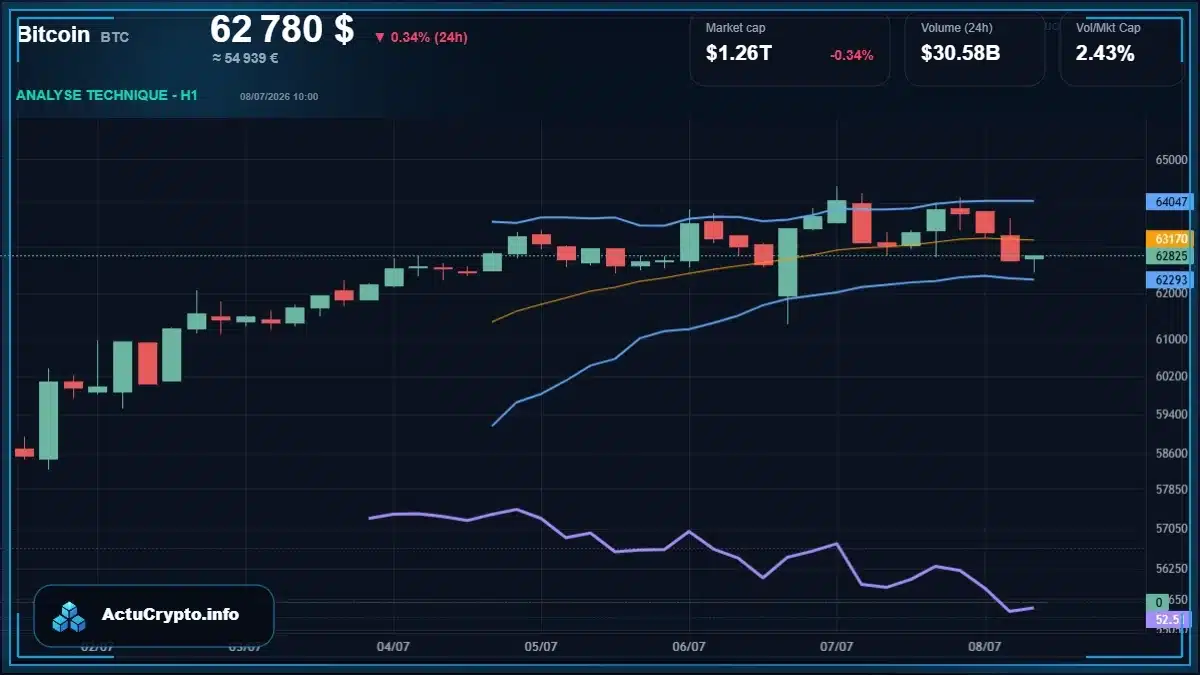 Graphique du cours Bitcoin (BTC) Analyse technique du cours Bitcoin (BTC) avec données de marché récentes