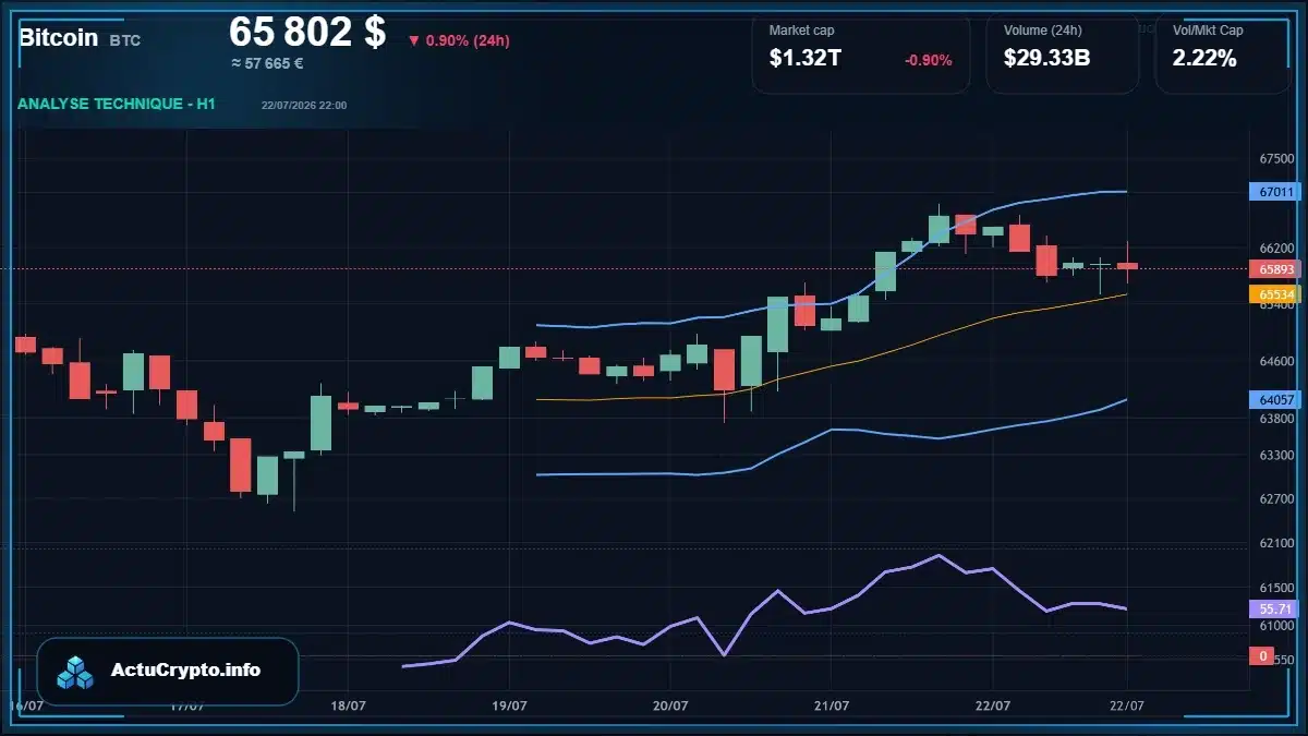 Graphique du cours Bitcoin (BTC) Analyse technique du cours Bitcoin (BTC) avec données de marché récentes