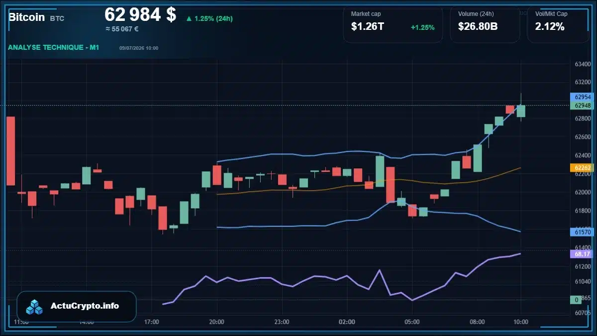 Graphique du cours Bitcoin (BTC) Analyse technique du cours Bitcoin (BTC) avec données de marché récentes