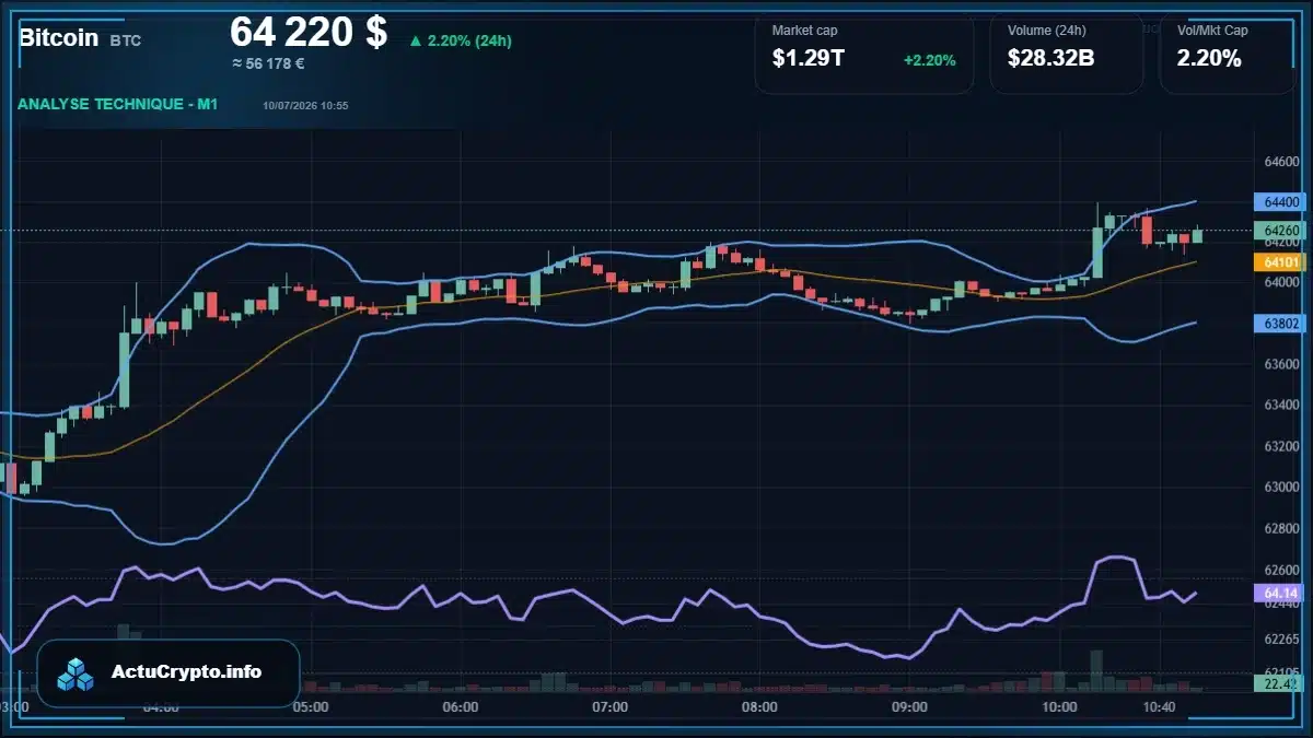 Analyse technique du cours Bitcoin (BTC) avec données de marché récentes