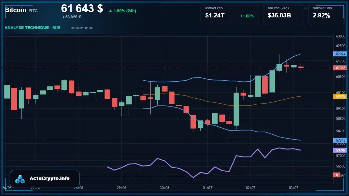 Graphique du cours Bitcoin (BTC) Analyse technique du cours Bitcoin (BTC) avec données de marché récentes