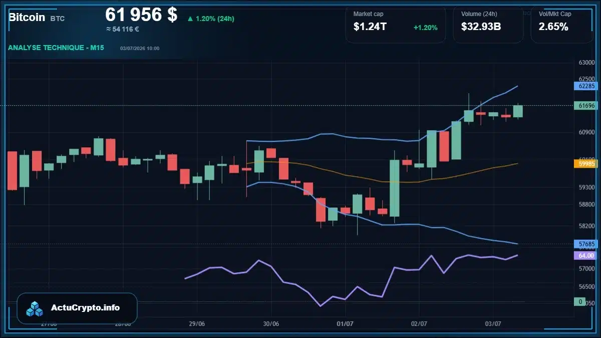 Graphique du cours Bitcoin (BTC) Analyse technique du cours Bitcoin (BTC) avec données de marché récentes