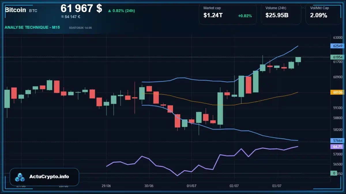 Graphique du cours Bitcoin (BTC) Analyse technique du cours Bitcoin (BTC) avec données de marché récentes