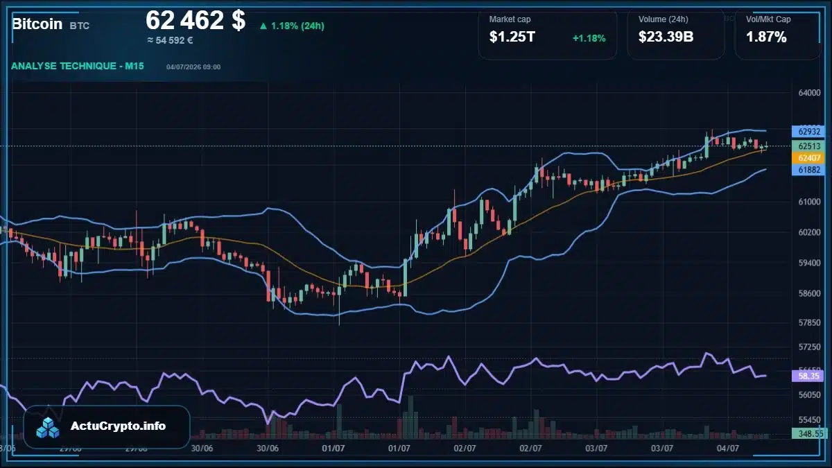 Graphique du cours Bitcoin (BTC) Analyse technique du cours Bitcoin (BTC) avec données de marché récentes