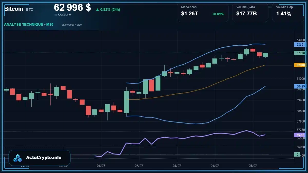 Graphique du cours Bitcoin (BTC) Analyse technique du cours Bitcoin (BTC) avec données de marché récentes