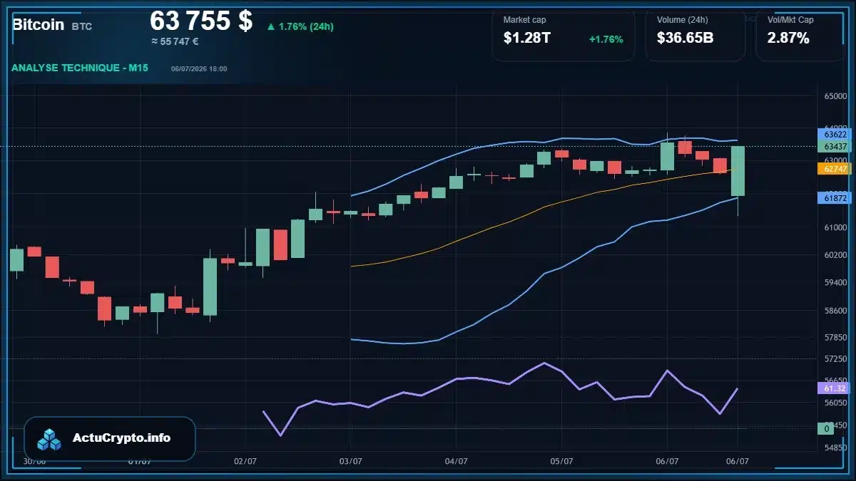 Graphique du cours Bitcoin (BTC) Analyse technique du cours Bitcoin (BTC) avec données de marché récentes