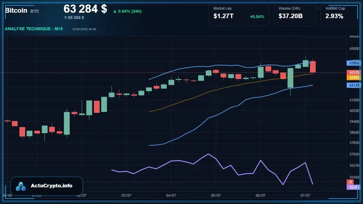 Graphique du cours Bitcoin (BTC) Analyse technique du cours Bitcoin (BTC) avec données de marché récentes