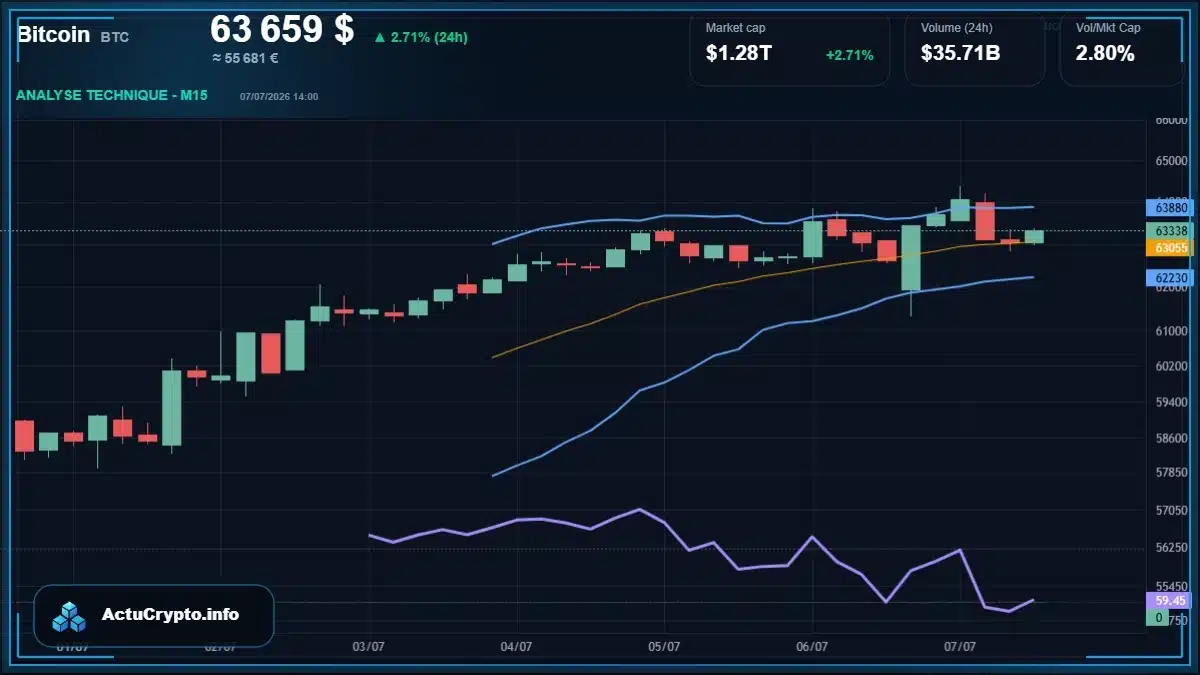 Graphique du cours Bitcoin (BTC) Analyse technique du cours Bitcoin (BTC) avec données de marché récentes