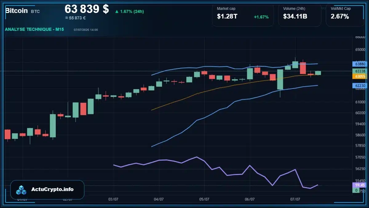 Graphique du cours Bitcoin (BTC) Analyse technique du cours Bitcoin (BTC) avec données de marché récentes