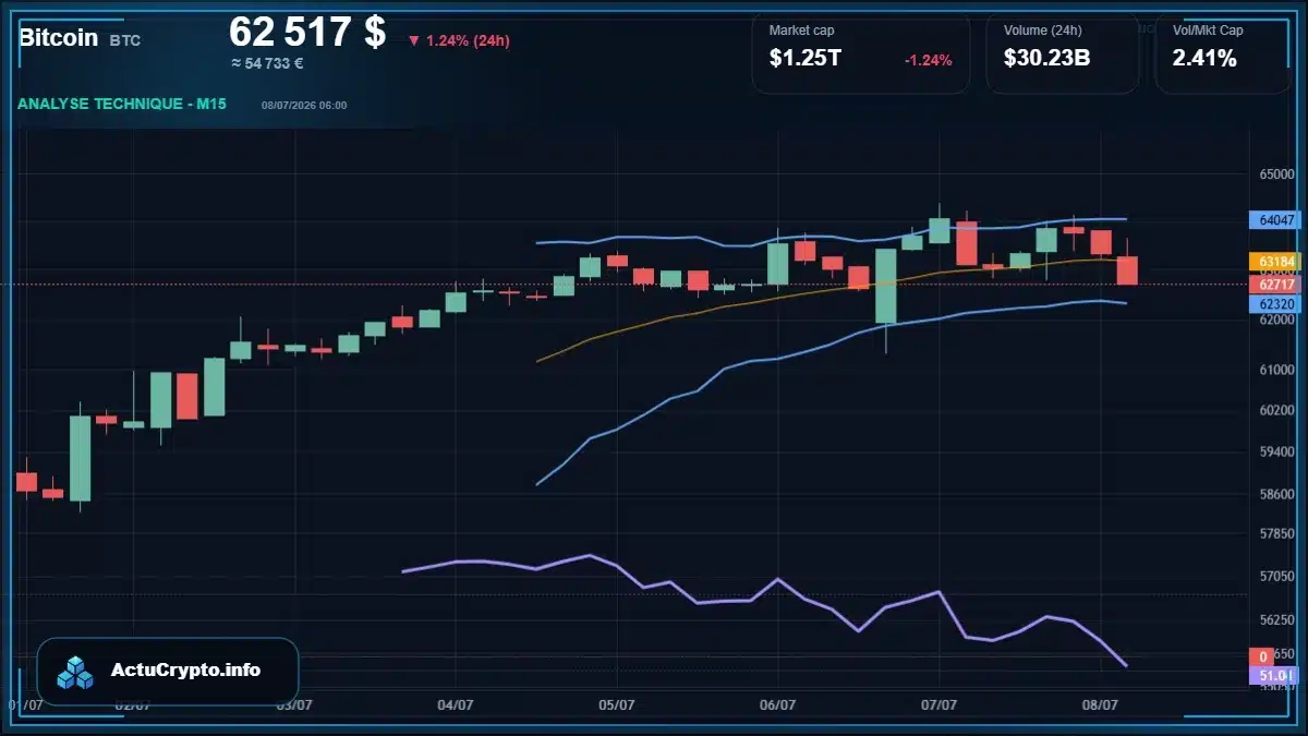 Graphique du cours Bitcoin (BTC) Analyse technique du cours Bitcoin (BTC) avec données de marché récentes