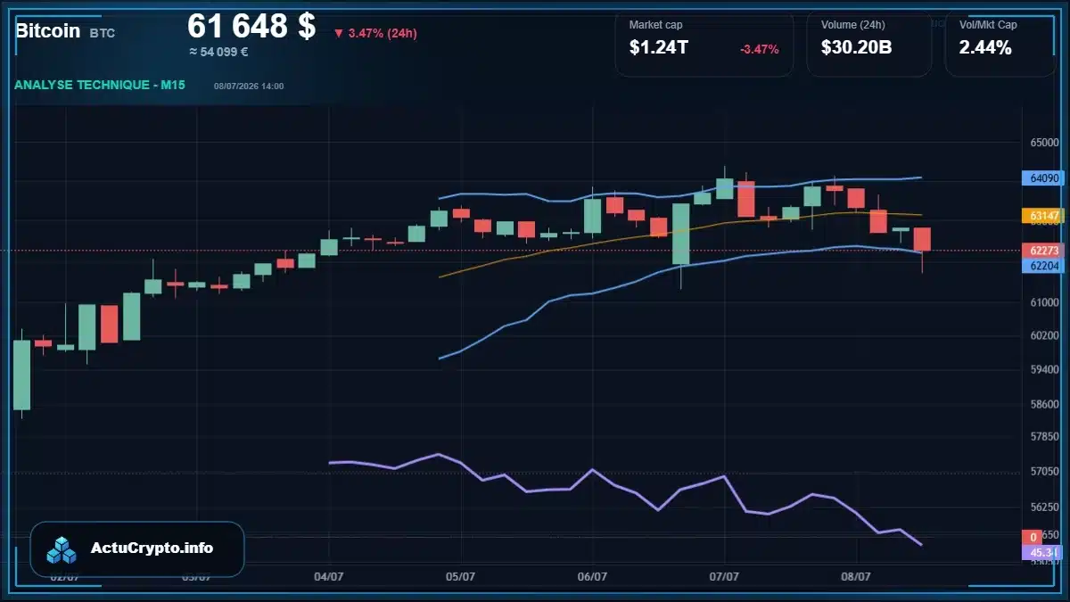 Graphique du cours Bitcoin (BTC) Analyse technique du cours Bitcoin (BTC) avec données de marché récentes