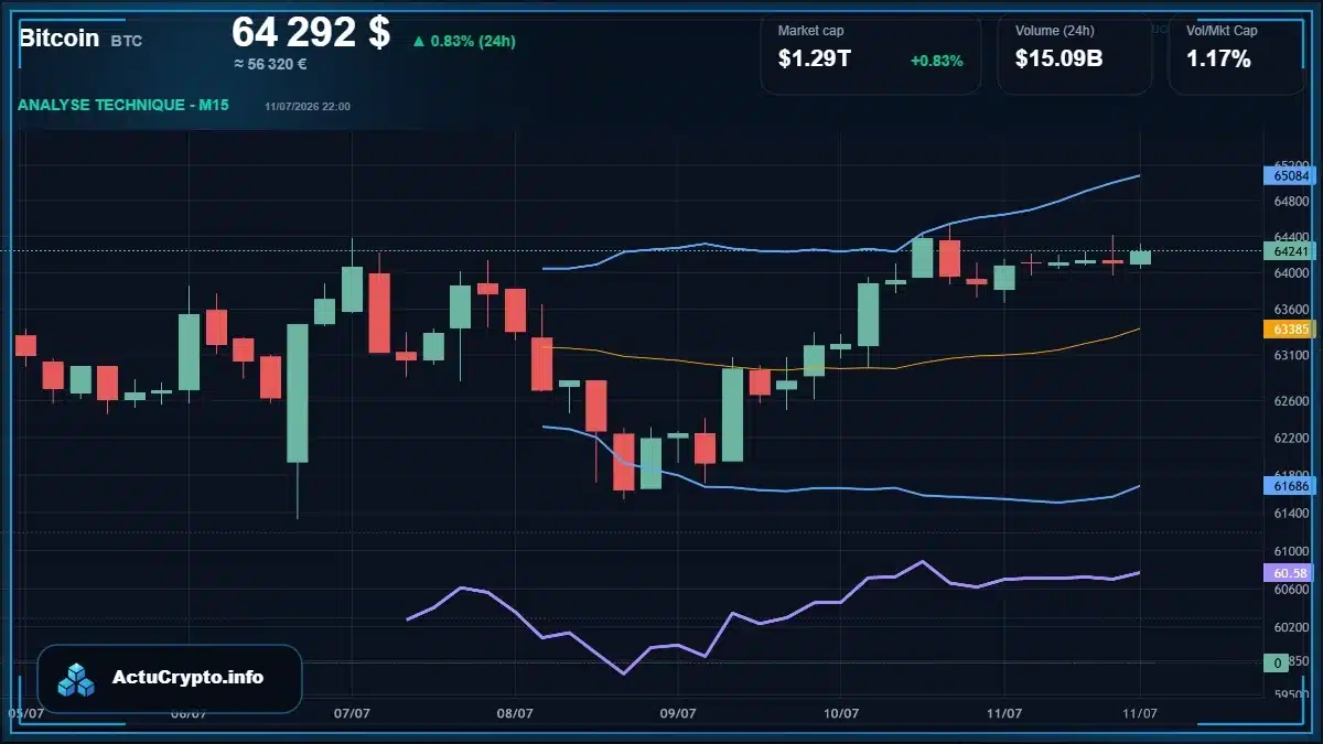 Graphique du cours Bitcoin (BTC) Analyse technique du cours Bitcoin (BTC) avec données de marché récentes