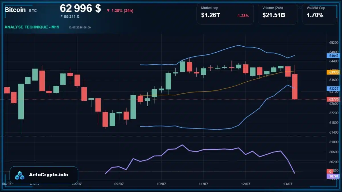 Graphique du cours Bitcoin (BTC) Analyse technique du cours Bitcoin (BTC) avec données de marché récentes