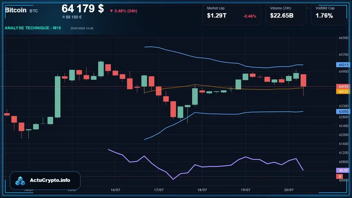 Graphique du cours Bitcoin (BTC) Analyse technique du cours Bitcoin (BTC) avec données de marché récentes