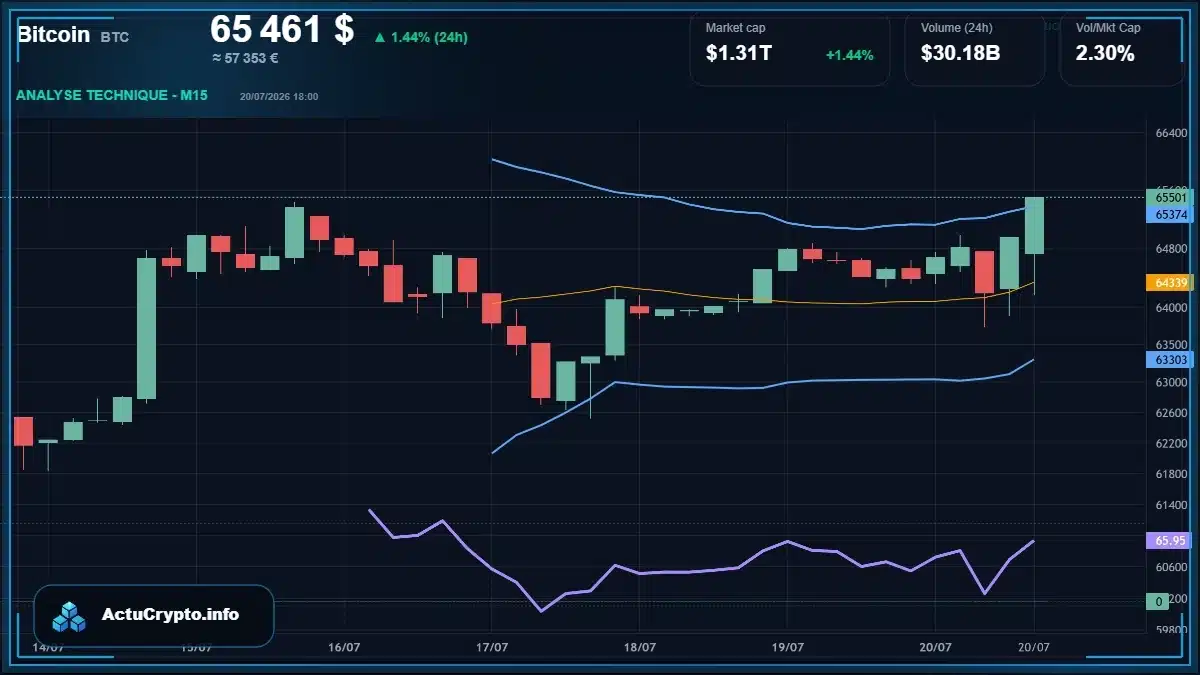 Graphique du cours Bitcoin (BTC) Analyse technique du cours Bitcoin (BTC) avec données de marché récentes