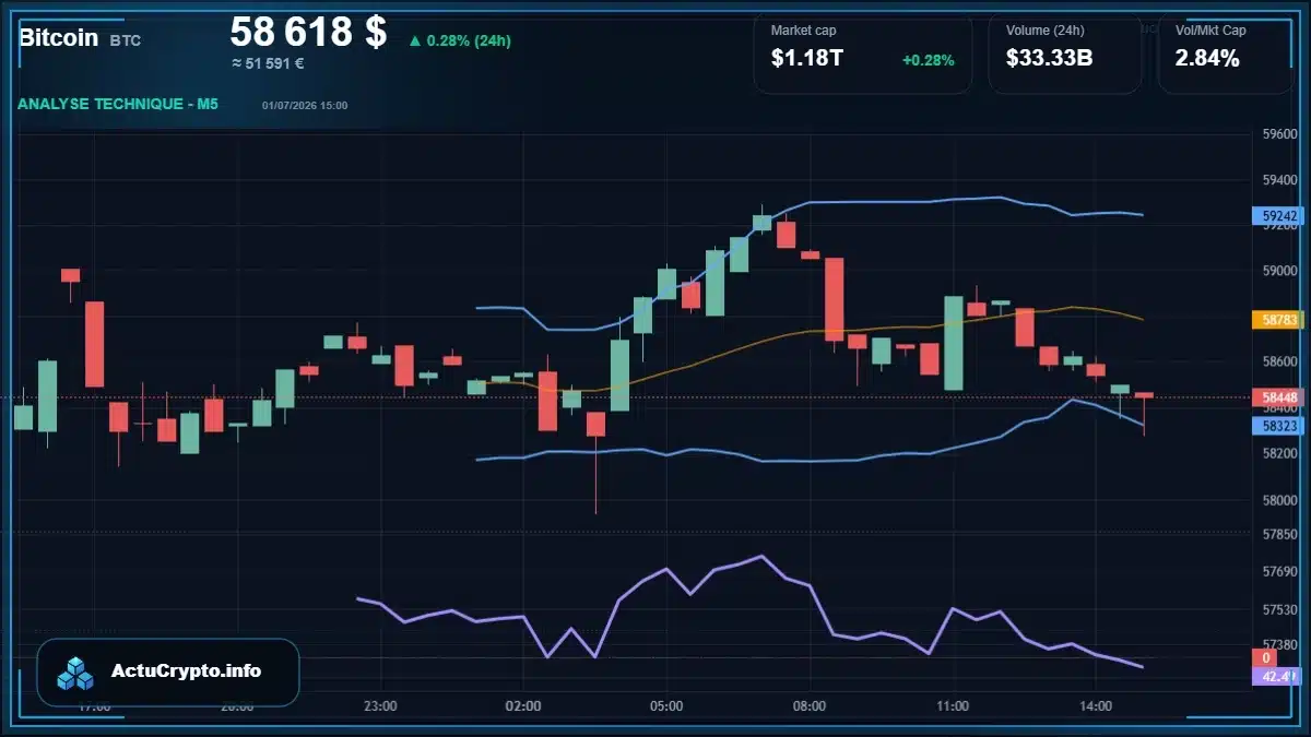 Graphique du cours Bitcoin (BTC) Analyse technique du cours Bitcoin (BTC) avec données de marché récentes